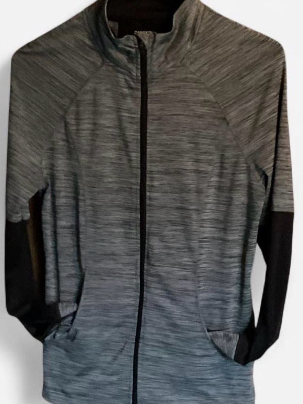 Danskin Now Gray Heather Full-Zip Performance Jacket with Black Sleeves